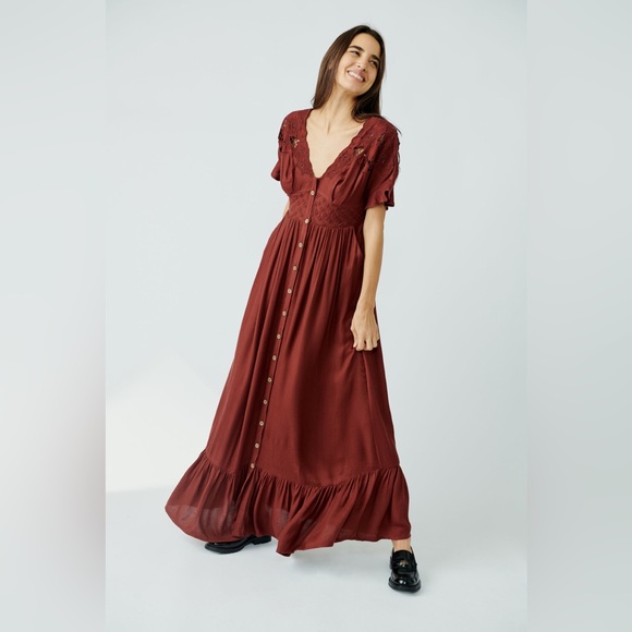 FREE PEOPLE Colette Maxi Dress in Cinnamon Sz SMALL - Picture 3 of 11